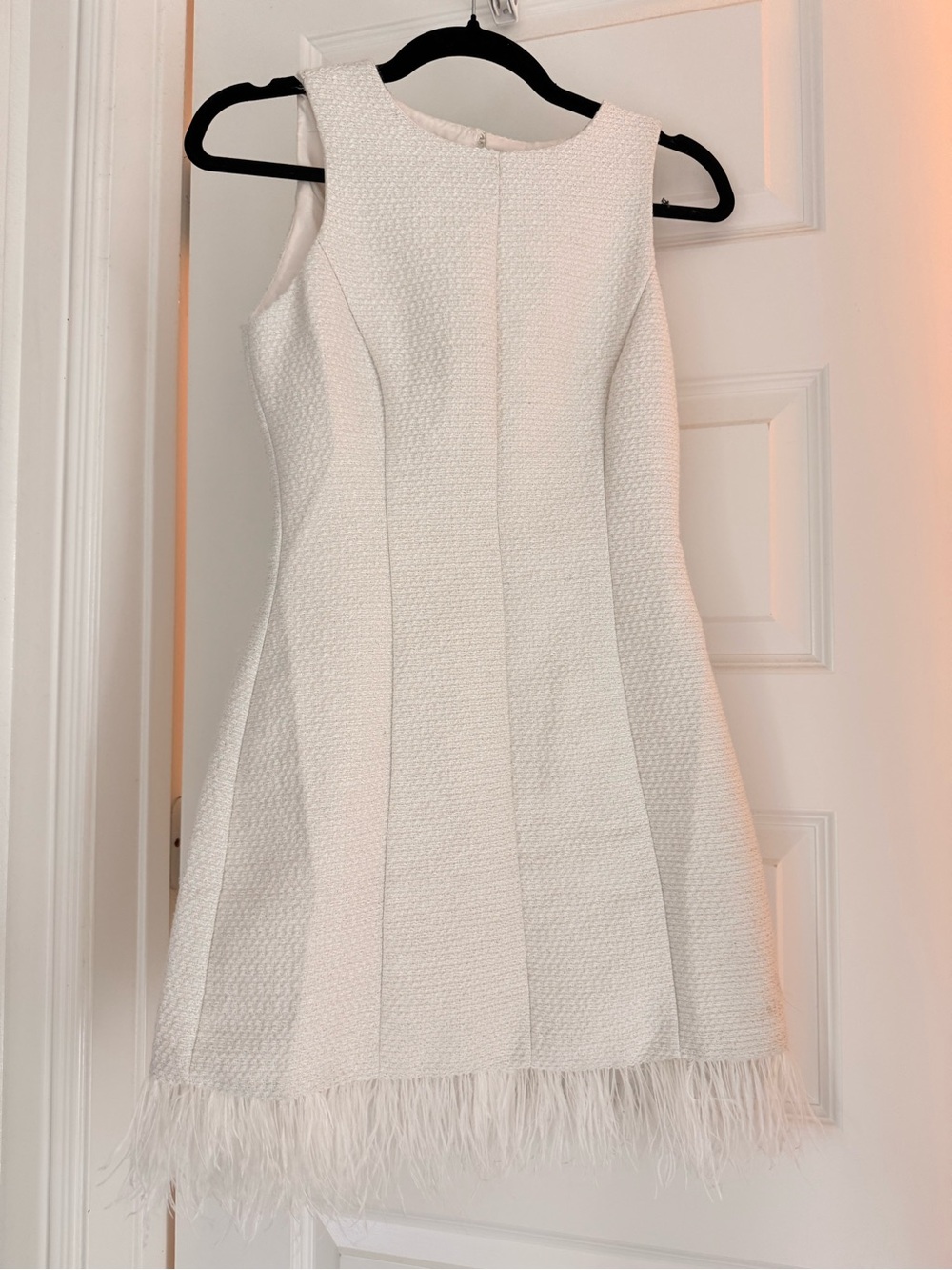 En Saison White Textured Feather-Hem Mini Dress